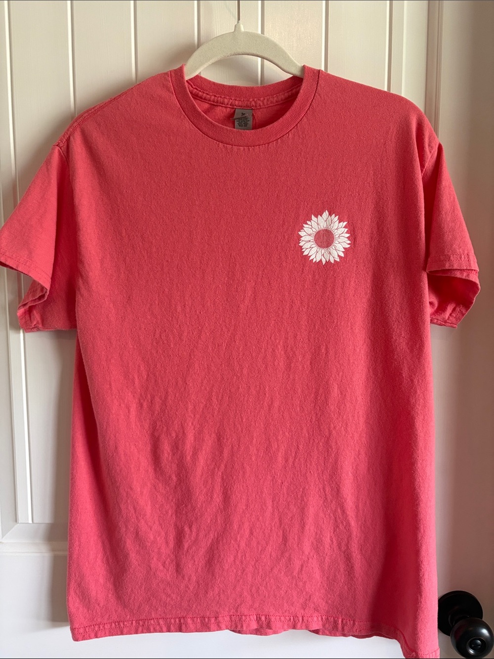 Women’s Coral Pink Graphic Tee with Sunflower